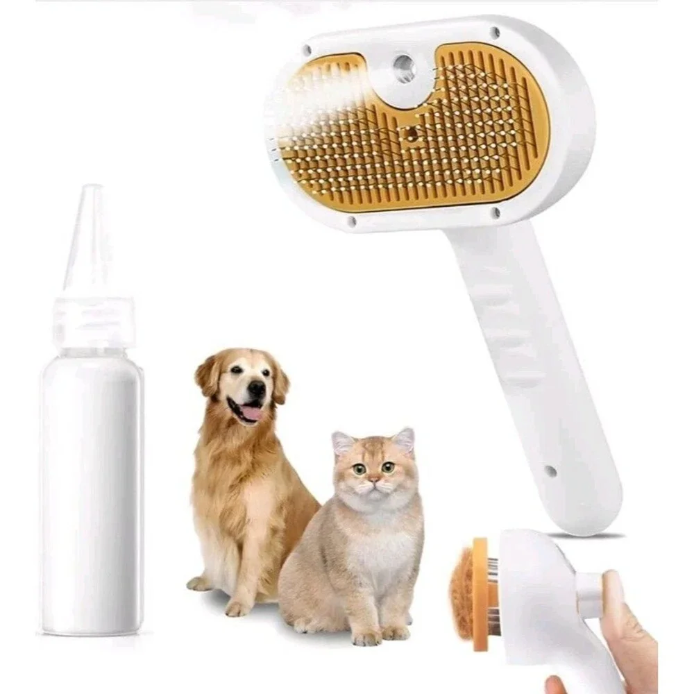 Pet Steam Brush for Dogs and Cats – 3-in-1 Spray Hair Removal Comb – Steam...